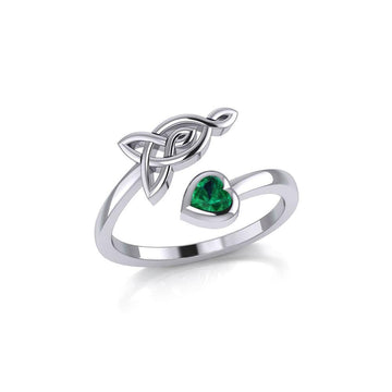 Celtic Motherhood Triquetra or Trinity Knot Silver Ring With Heart Gem TRI2264 - Jewelry